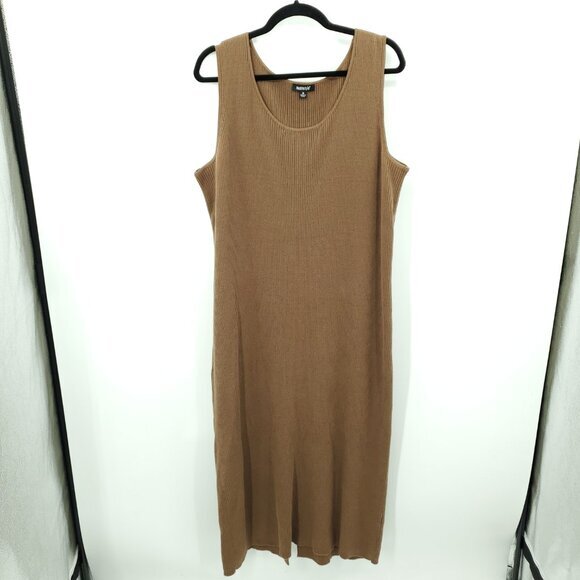 VTG Y2K metrostyle Ribbed Maxi Matching Tank Dress/Duster Sweater Set 1X Brown - Picture 3 of 16